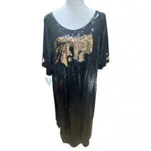 Vintage black and gold short sleeve silk and fully sequin dress with bow